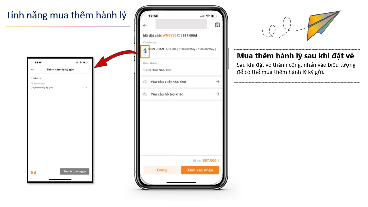 Tính năng mua thêm hành lý