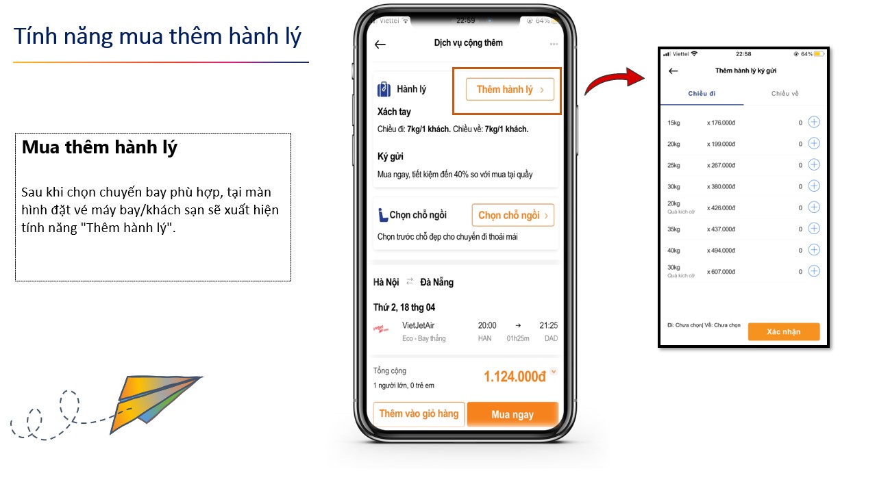 Tính năng mua hành lý